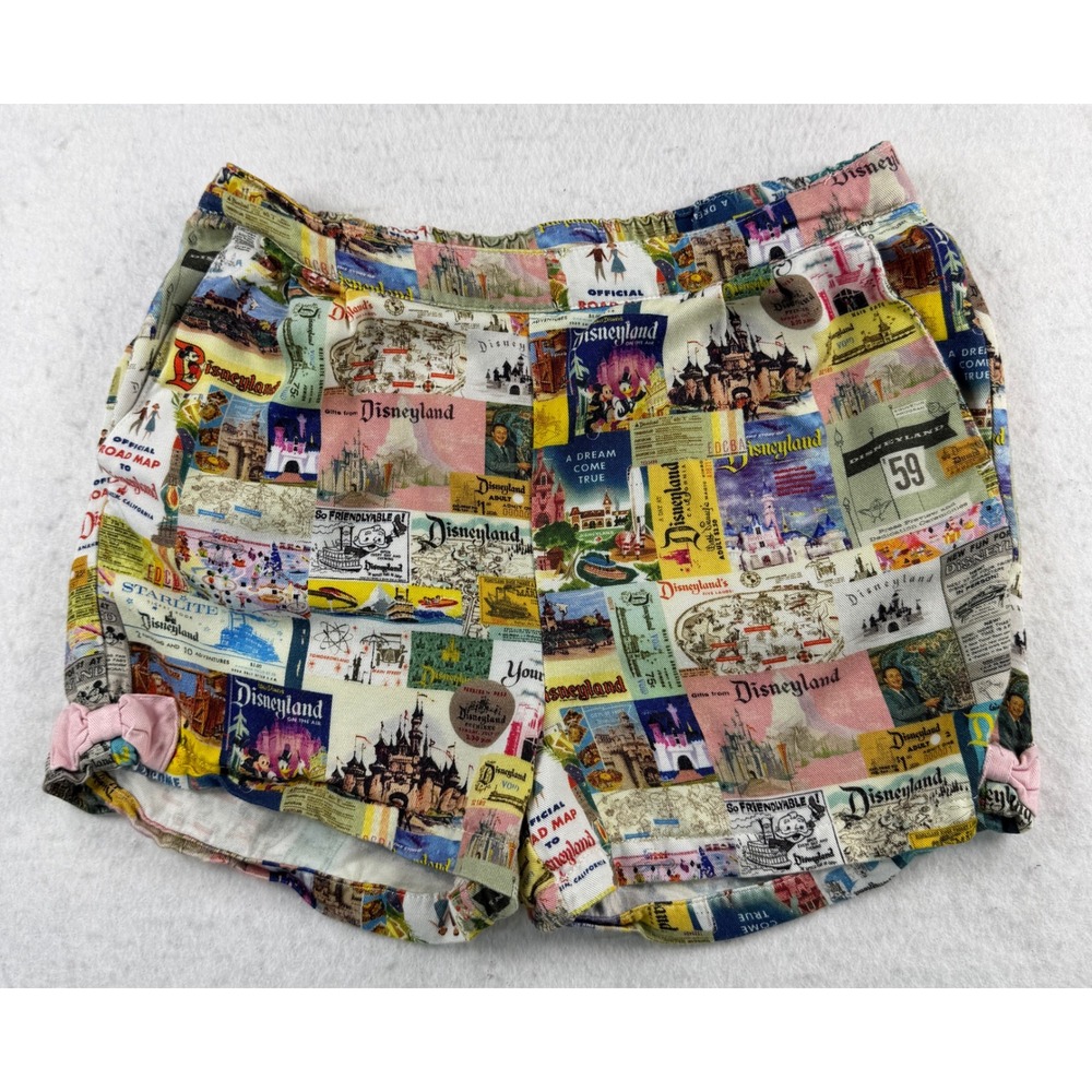 Disney100 Eras Disneyland Vintage Map Woven Shorts girls Kids 9/10 Soft